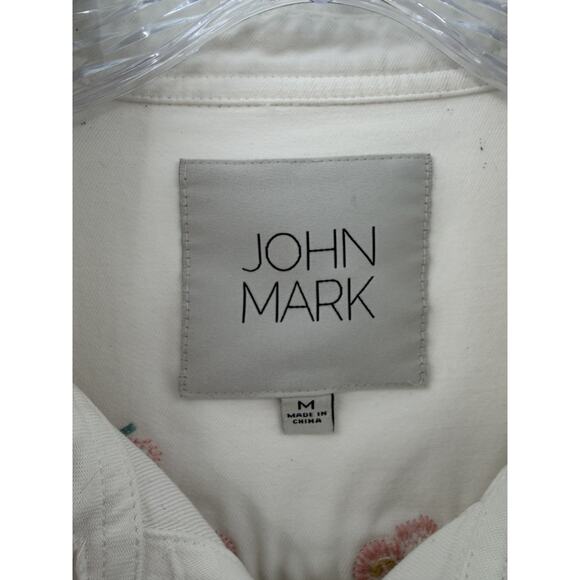 John Mark Women's Off White Floral Embroidered Shirt Dress Medium Country Chic - Picture 4 of 13